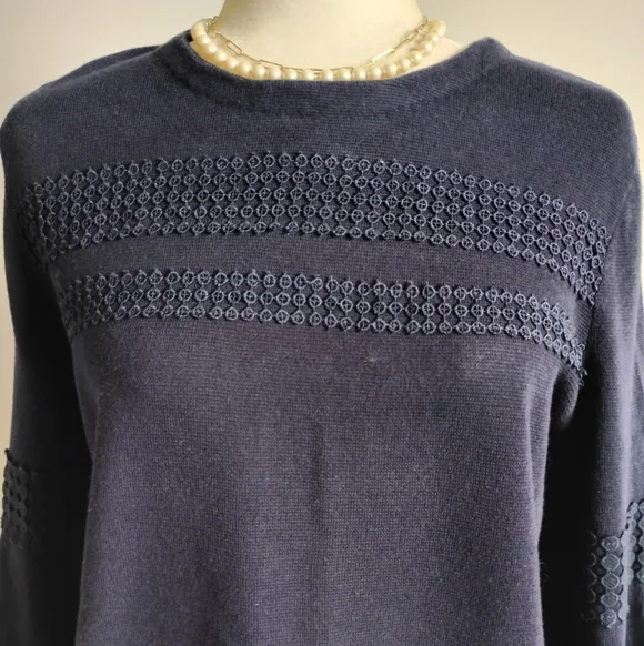 Talbots Navy Blue Lightweight Cotton Blend Knit Lace Detail Size Large - Picture 4 of 12